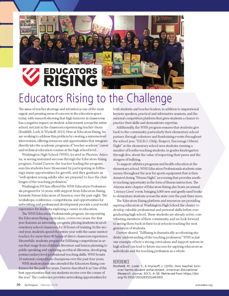 Educators Rising to the Challenge: Read Techniques February 2019 issue, page 30, to learn more.