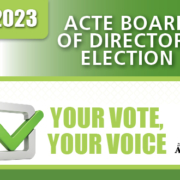 Green and white graphic representing ACTE's board of directors election for 2023